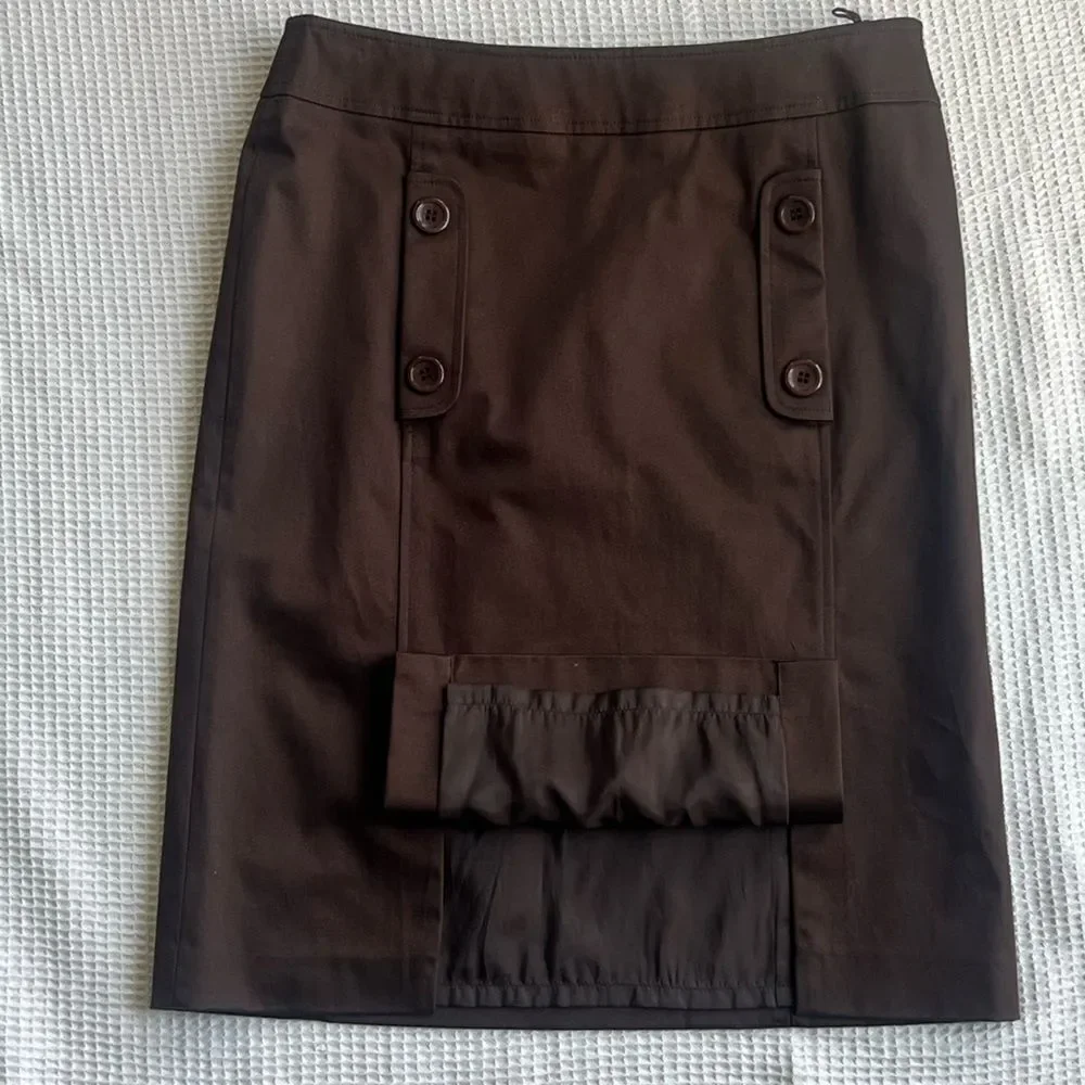 LaFayette 148 Chocolate Brown Knee Length Lined Career Cotton Blend Fall Skirt 4